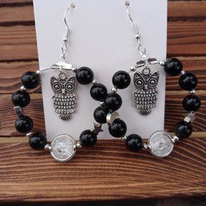 Black Obsidian with Crackle Quartz Natural Crystal Beads Hoop Loop Earrings